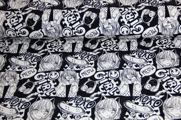 French Terry Manga, Girls, Fräulein von Julie, FVJ-4352, schwarz, weiß, 0,5 m